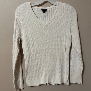 275 Talbots Ivory Ribbed V-Neck Sweater | Classic Cotton Knit